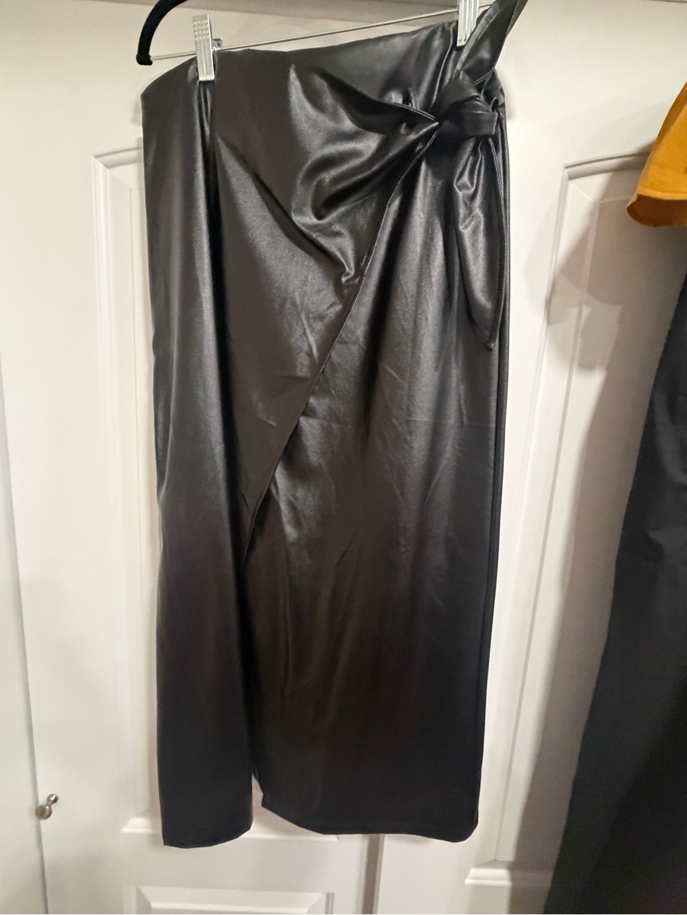 Faux Leather Black Wrap Midi Skirt - Women